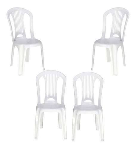 Cadeira De Plastico Bistro Kit Com 4 Suporta 154 Kg Tramont Cor Branco Liso