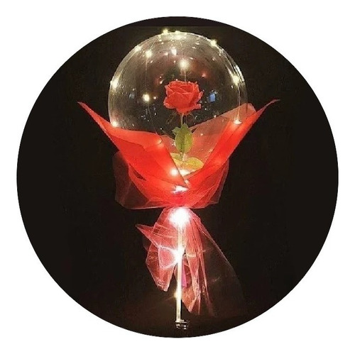 10 Globos Burbuja Con Flor Rojo Con Luz Led Valentín, Madre