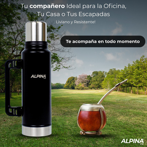 Termo Acero Inoxidable Con Pico Cebador Alpina 1.4 Litros Negro