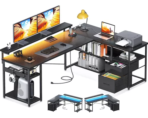 Escritorio Computadora Esquinero Para Juegos En Forma De L Con Soporte  Monitor