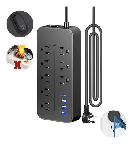 Regleta Cargador Multicontactos Con 8 Salidas 3 Usb 1 Tipo C