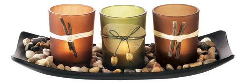 Natural Candlescape Juego De 3 Soportes De Vela Charola Y