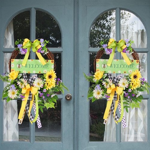Corona De Primavera Para Puerta Delantera, Corona Artificial