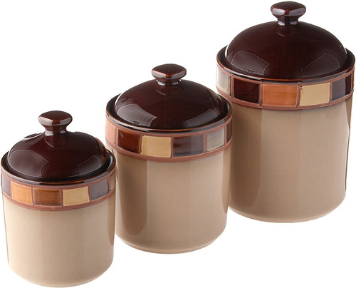 Gibson, Set De 3 Tarros Color Beige Y Café.