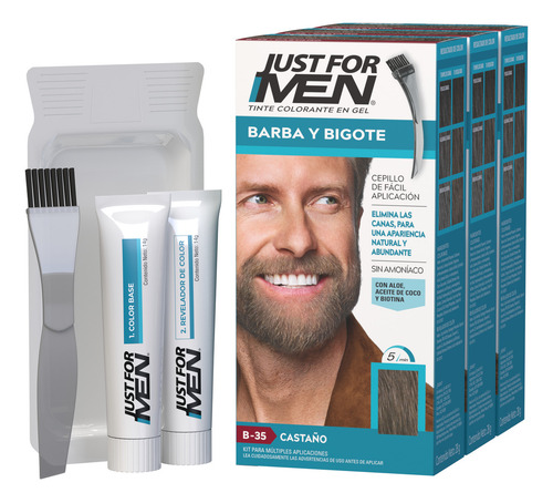 Tinte Just For Men Barba Y Bigote Castaño (b-35) 3-pack
