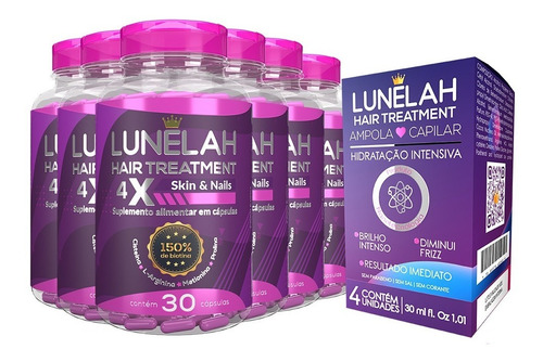 Imagem 1 de 5 de 6x Lunelah Tratamento Cabelo 30caps + 4x Ampola Capilar 30ml