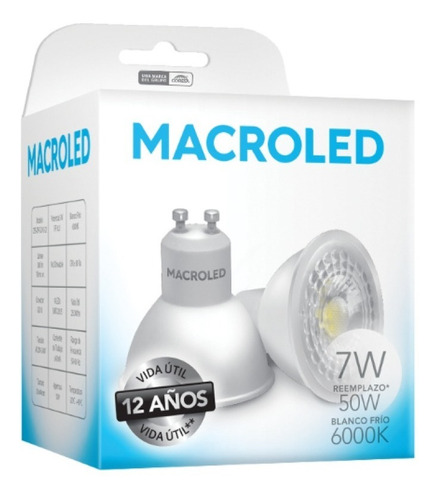 Dicroica Led 7w Macroled Pvc Gu10 220v Luz Fría O Cálida