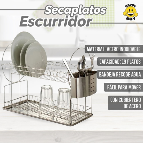 Escurridor Secaplato Acero Inoxidable Escurre Platos Doble