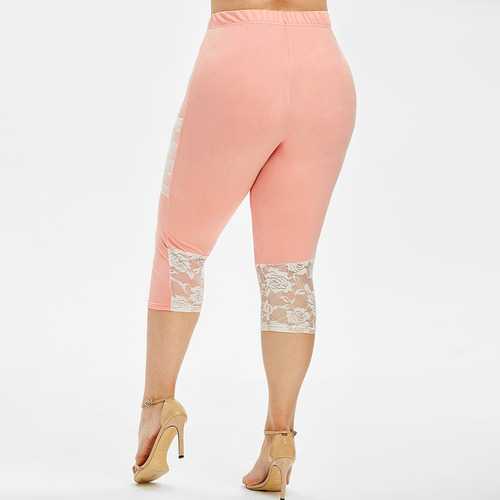 Legging Capris Con Dobladillo De Encaje De Guipur De Talla G