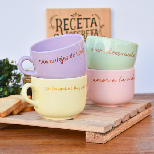Tazón Taza Ceramica Pastel Con Frases Motivadoras Coffee Rosa Amor A La Vida