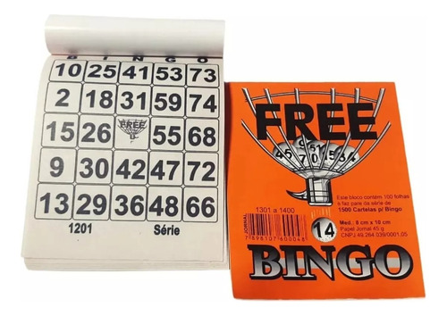 Bloco De Bingo 1500 Cartelas Free 10cm X 8cm