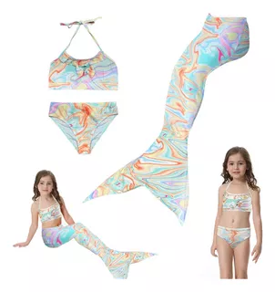 Niña 3 Piezas Bikini Traje De Baño Diseño Cola Sirena