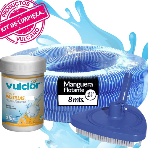 Imagen 1 de 10 de Kit Limpieza Vulcano Para Pileta Fibra / Hormigón / Lona