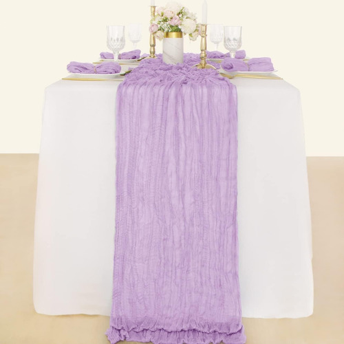 2pzs Caminos De Mesa Gasa Elegante Boho Decoración Boda Color Azul Marino Light Purple Mantel Decorativo Ruffled Mantel Decoración de Mesa Boda Baby Shower Cumpleaños Celebración Estilo Vintage