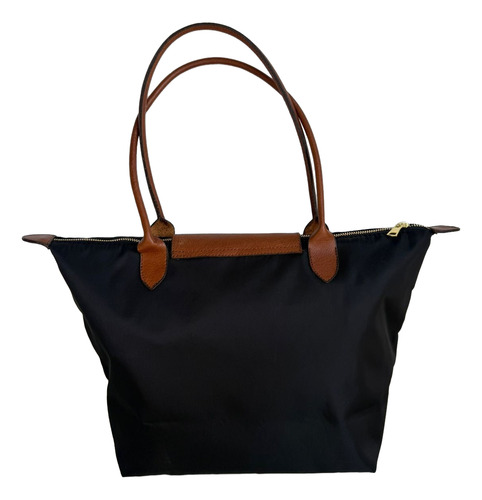 Bolsa Estilo Long Champs Le Pliage Nylon Mediana Burgundy Negro Lisa Oro Marrón