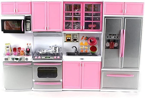 Set Cocinita Para Muñecas Barbie 4 En 1 Accesorios Luz Sonid