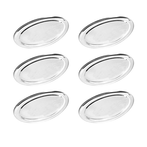 Kit 6 Travessa Oval 21cm Aço Inox Bandeja Para Servir 