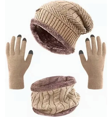 4 Conjunto Gorro Bufanda Guantes Frío Tejido Lana Unisex