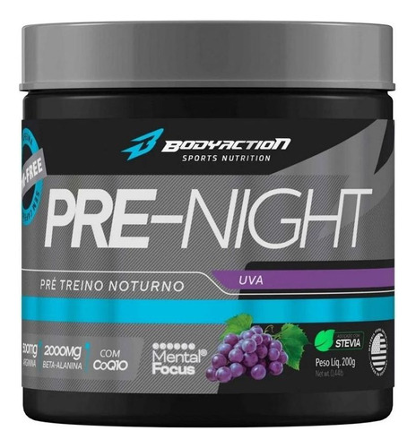 Suplemento Alimentar Pré Treino Bodyaction Pre-night 200g Sabor Uva