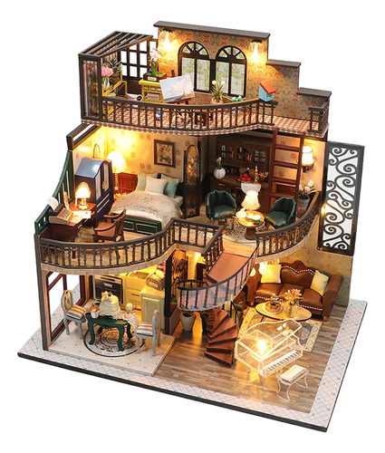 Kit De Construcción De Casa De Muñecas, De Madera Hecha A