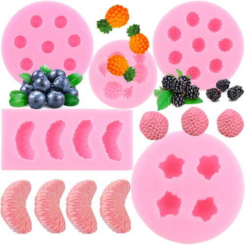 5pcs Molde De Silicona Frutas Fresa Frambuesa Fondant Resina