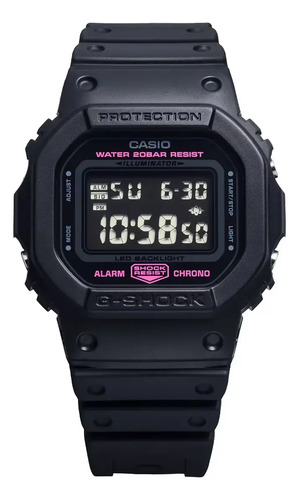 Reloj Casio G-shock Digital Serie 5600 Dw-5600pk-1 Correa Negro Bisel Negro Fondo Negro/rosa