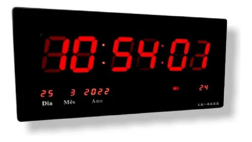 Relógio De Parede Grande Led Digital Academia Hospital 47 Cm Cor da estrutura Preto Cor do fundo Vermelho