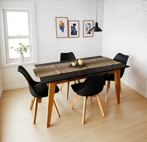 Juego Comedor Nórdico Mesa Escandinava 140 + 4 Sillas Tulip Negro