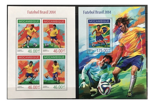 2014 Deportes- Futbol Brasil- Mozambique (2 Bloques) Mint