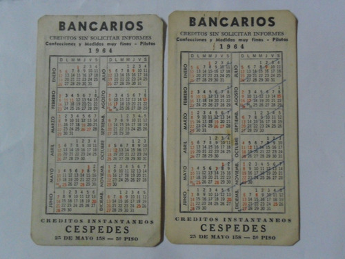 Calendario Almanaque 1964 Bancario Cespedes Cumpleanos Mercado Libre calendario abril 1964