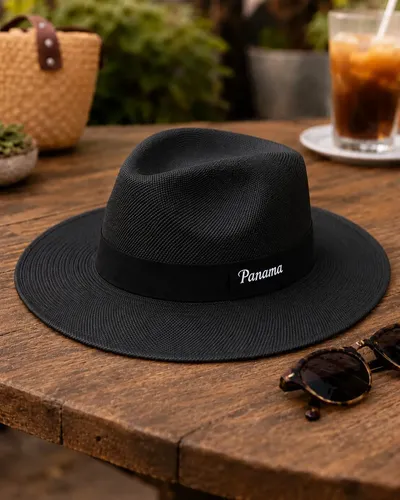 Chapéu Panamá Aba Larga Casual Praia Masculino Feminino Top Preto Un