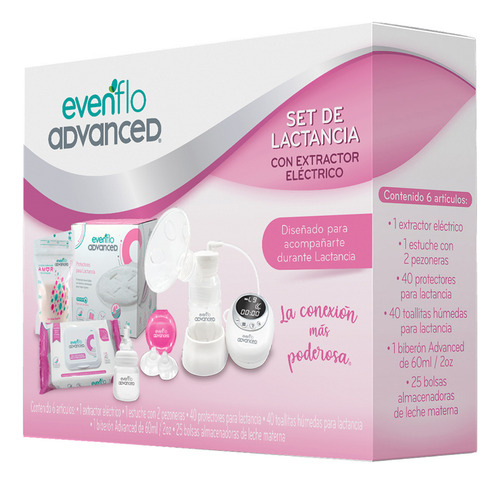 Kit De Lactancia Evenflo Con Extractor Eléctrico 6 Piezas