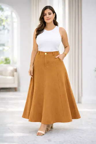 Saia Longa Godê Social Alfaiataria Com Bolsos Rodada Elegant