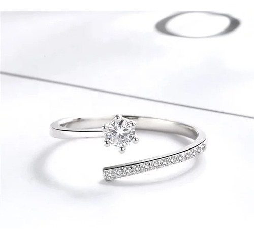 Anillo Ajustable Estilo Simple Zirconia Plata 925