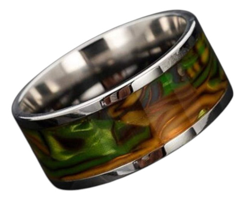 Anillo De Acero Quirurgico Y Conchilla De Abulon , Ancho Plateado 22