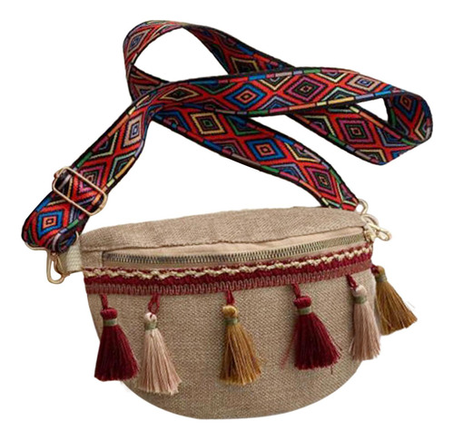 2 Riñonera Bohemia Con Borlas Bolso Bandolera Étnico Para