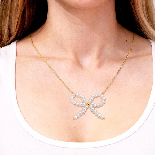 Collar Con Colgante De Cuentas Con Lazo De Perlas Frigotine