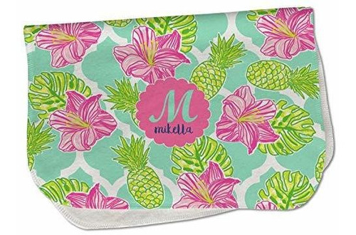 Preppy Hibiscus Burp Cloth - Forro Polar Con Nombre E Inicia