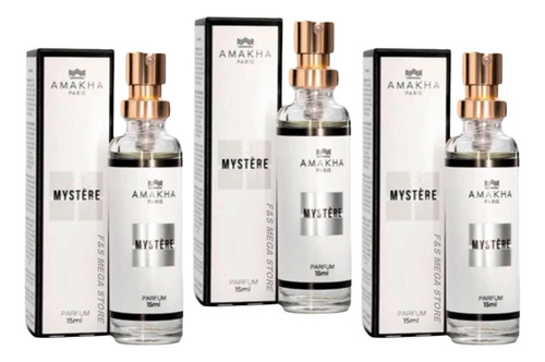 Kit 3 Perfume Mystere Feminino Amakha Paris 15ml Bolsa Bolso