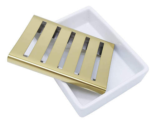 Ceramic Soap Dish Gold Stainless Steel Soap Holder For Sh...