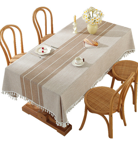 Mantel Lavable De Algodón Y Lino Antiarrugas De Borlas Bordadas De Estilo Nórdico