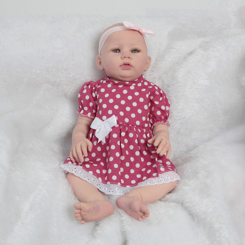 Bebê Reborn Abigail Vestido Bolinha Pode Dar Banho + Itens