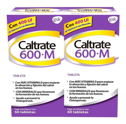 Duo Pack Caltrate 600 + M Vitamina D3 Y Minerales 60 Tabs Cu Sabor Natural