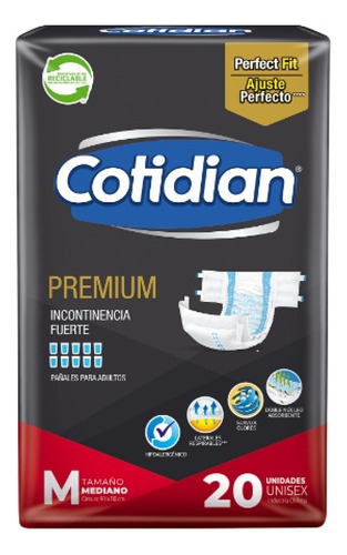 Pañales Adulto Cotidian Premium Incontinencia Fuerte 20 Un M