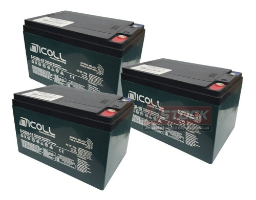 Kit 3 Baterias 12v 12a Bicicleta Elétrica Dafra Vmx 12mva-12