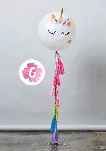 Globo Helio Gigante Unicornio Cuerno Dorado Flecos - Desinfl