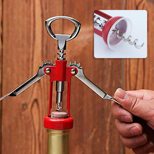 Sacacorchos Destapador Manual De Acero Inoxidable Para Vino Y Botellas, Mango Ergonómico, Compacto Y Multifuncional Color Rojo Slim Company