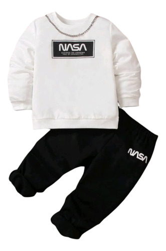 Conjunto Para Niños De Sueter Blanco Nasa Y Pantalon Negro