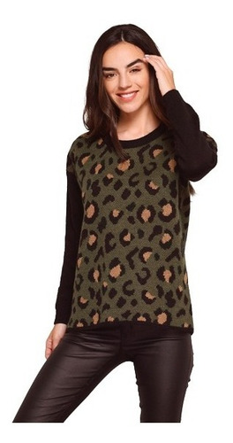 Sweater Lana Animal Print Cuello Redondo Abrigado Suelto