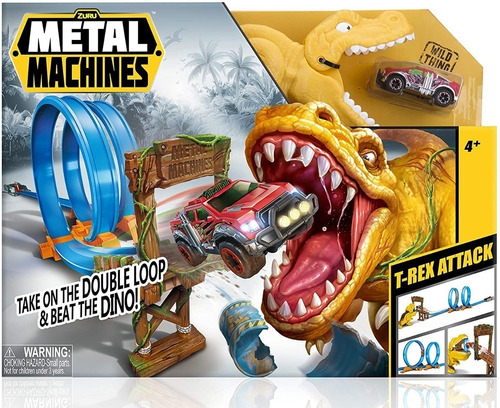 Pista Con Lanzador Y Doble Loop T-rex Attack Metal Machines 